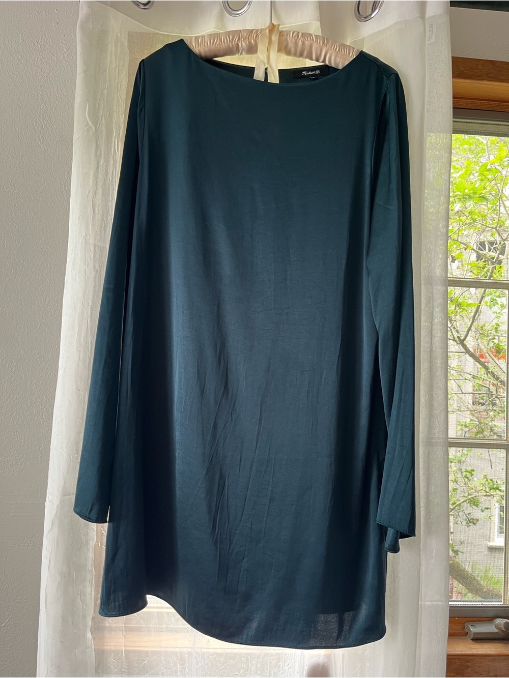 Madewell Forest Green Satin Long Sleeve Dress